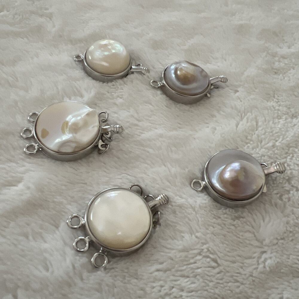 Lot of 5 Vintage 3-Strand & Single Mabe Pearl Box Clasps Tongue Groove Component